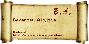 Barancsy Alojzia névjegykártya